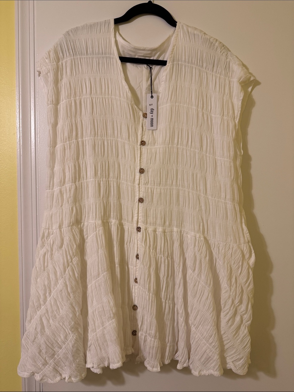 Lightweight Textured Button-Front Dress - Cream